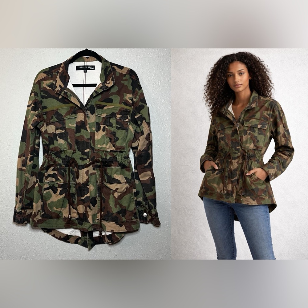 Veronica Beard Camo Field Jacket | Military Style | Cinched Waist | Size XS